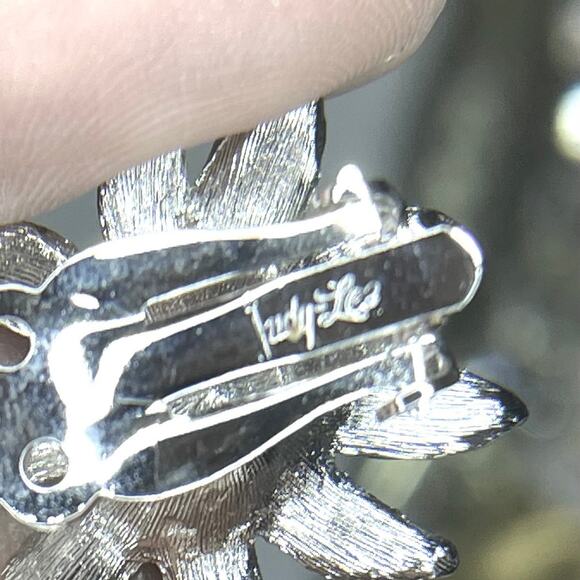 Brooch & Clip Earrings SIGNED JUDY LEE Pearl Flower Vtg Jewelry Set S25 - Picture 4 of 6